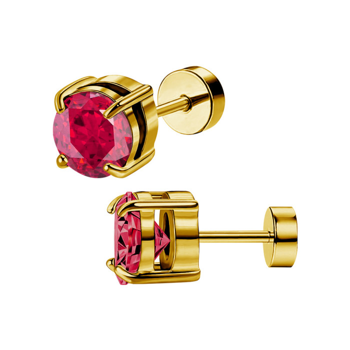 Korean Fashion Style 316L Four-Prong Zircon Earrings Ear Bone Studs Double Layer Zircon Elegant Earrings Piercing Jewelry
