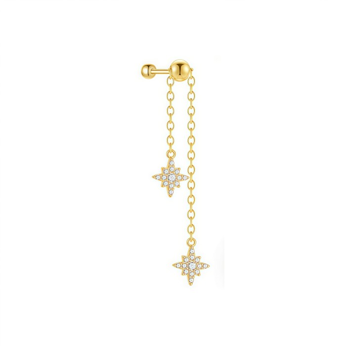 Hot-Selling Tassel Chain Adjustable Rhinestone Round Bead Threaded Piercing Ear Bone Stud Hot-Selling Earrings