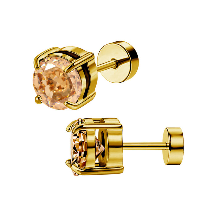 Korean Fashion Style 316L Four-Prong Zircon Earrings Ear Bone Studs Double Layer Zircon Elegant Earrings Piercing Jewelry