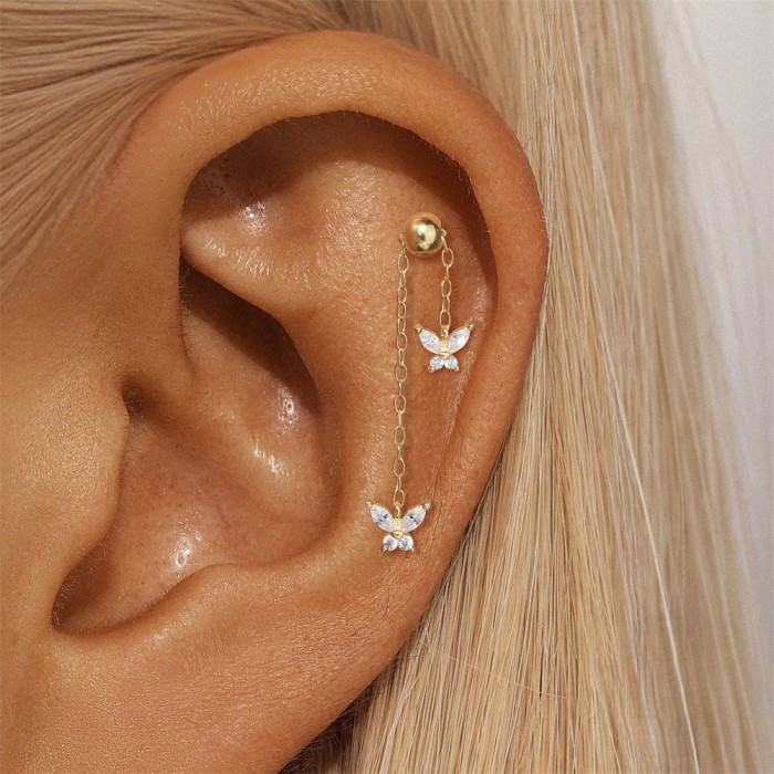 Hot-Selling Tassel Chain Adjustable Rhinestone Round Bead Threaded Piercing Ear Bone Stud Hot-Selling Earrings