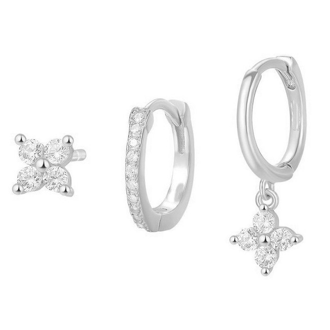 Amazon Four-Leaf Clover Earrings Micro-Inlaid Zircon Hoop Earrings Niche Design Earrings Three-Piece Set Ear Jewelry,...