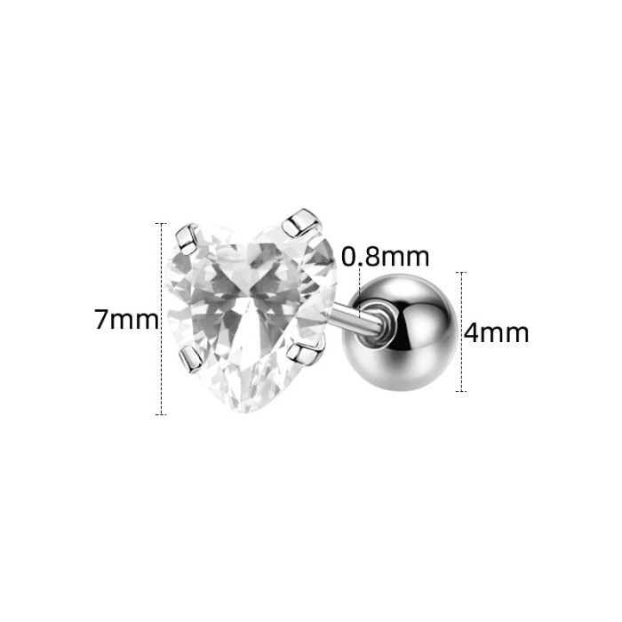 Fresh Colorful Heart Zircon Titanium Steel Stainless Steel Heart-shaped Earrings Ear Studs Small Earrings for Girls