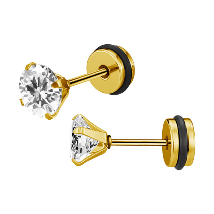 2025 Korean Fashion Personality Versatile Round Zircon Earrings Stainless Steel Electroplated with Diamond Earrings Jewelry Wholesale