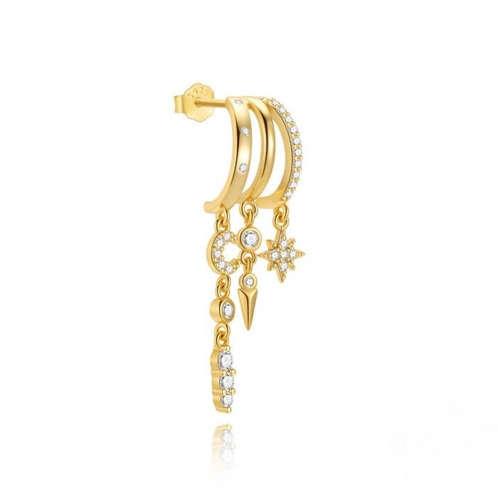 European and American Hot-Selling Star Moon Rivet Inlaid Diamond C-Shaped Claw Tassel Unique Earrings Studs Dangle Earrings