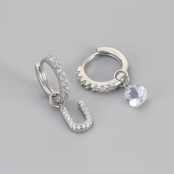 Cross-Border European and American Single Diamond Water Drop 26 Letter Earrings Asymmetric Earrings Personality Fashion Design Sense Women's Ear Jewelry