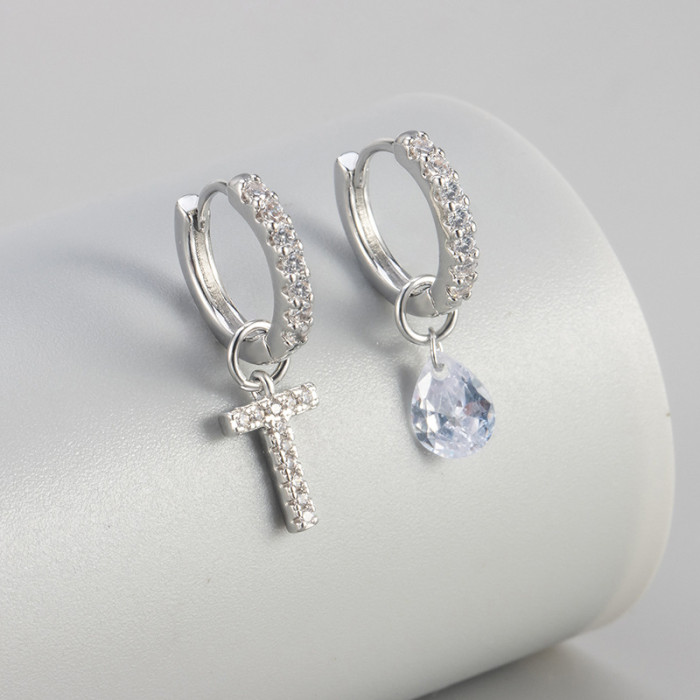 Cross-Border European and American Single Diamond Water Drop 26 Letter Earrings Asymmetric Earrings Personality Fashion Design Sense Women's Ear Jewelry