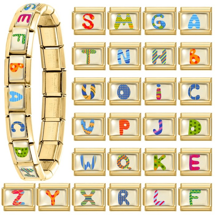 Cross-Border Hot Selling Gold Base Letter Series Line Wave Point Italian Creative DIY Splicable EU Module Bracelet