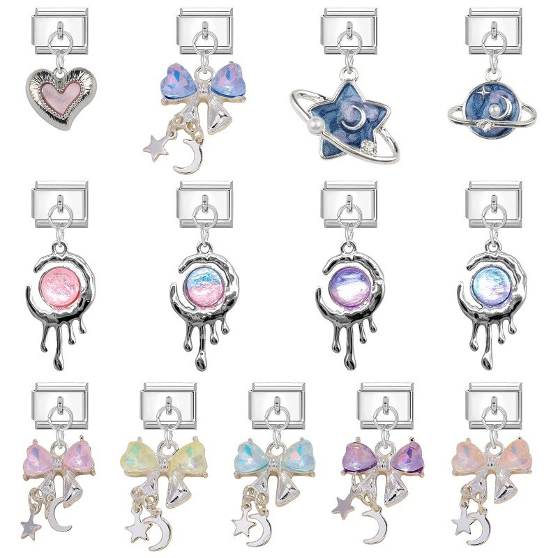 Cross-Border Charm Steel Color Charms Fashion Light Luxury Bracelet DIY Accessories Creative Module Italian Bracelet Jewelry