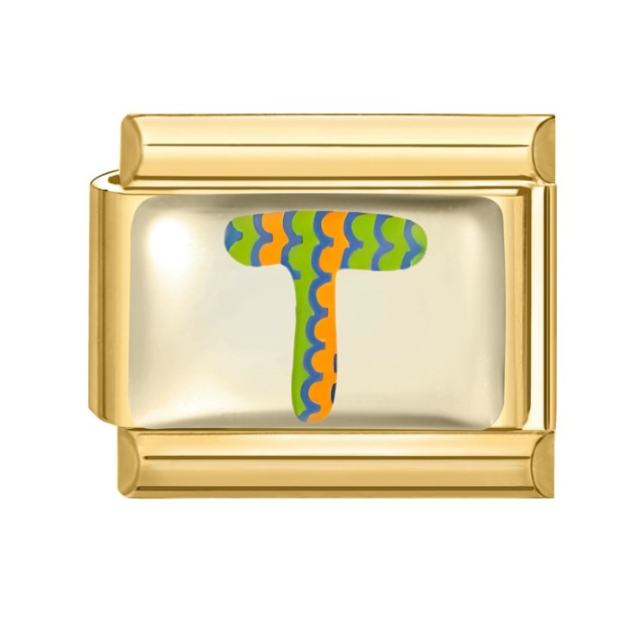 Cross-Border Hot Selling Gold Base Letter Series Line Wave Point Italian Creative DIY Splicable EU Module Bracelet