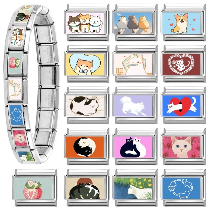 Cross-Border EU Stainless Steel Creative Pet Element Multi-Functional Italian Creative DIY Splicable Module Bracelet