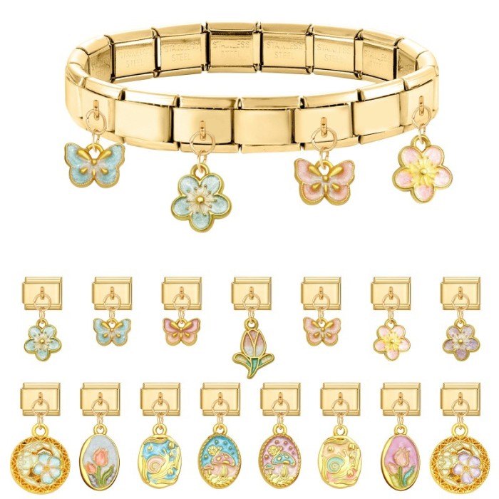 Cross-Border Italian Light Luxury Butterfly Flower Fashion DIY Creative Bracelet Italian Module Bracelet Accessories Jewelry