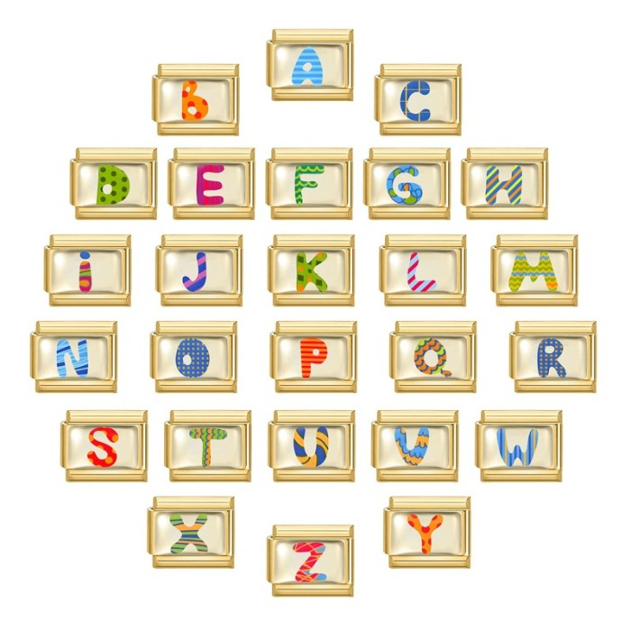 Cross-Border Hot Selling Gold Base Letter Series Line Wave Point Italian Creative DIY Splicable EU Module Bracelet