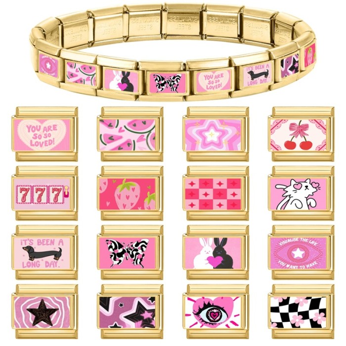 Pink Series Cherry Butterfly Heart Five-Pointed Star Multi-Functional Italian Creative DIY Interlocking Module Bracelet