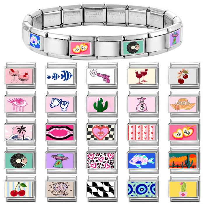 Cross-Border Fun Pattern Design DIY Jewelry Multifunctional Creative Simple Italian Splicable Module Bracelet Heart