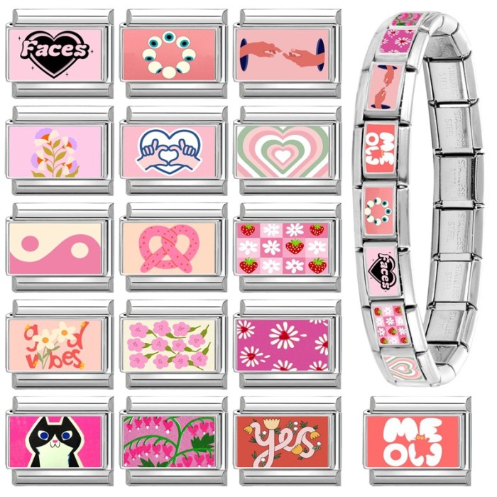 Module Pink Series Heart Letter Flower Element Multifunctional Italian Creative DIY Interlocking Bracelet