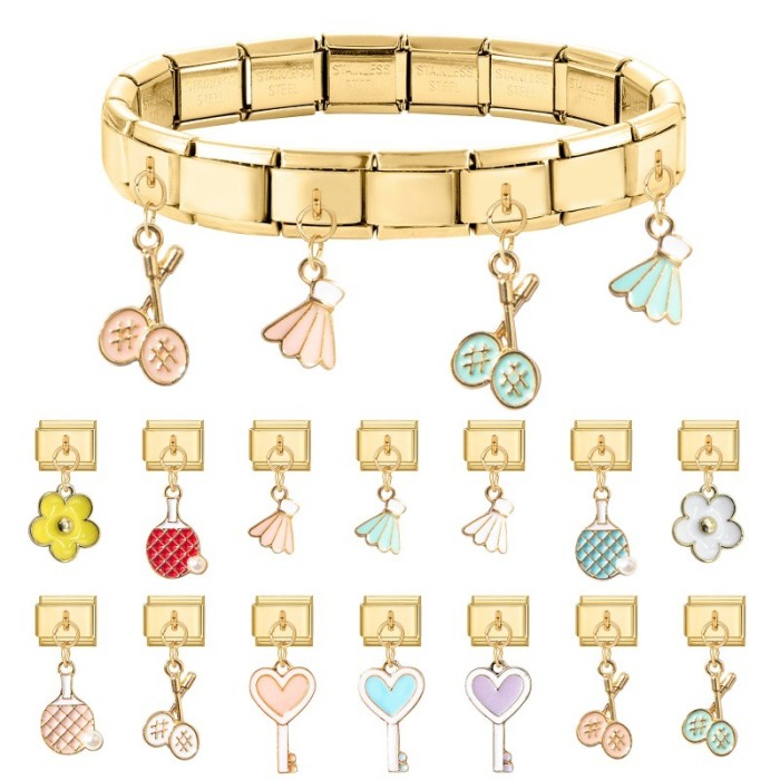 Cross-Border Charms Italian Racket Style Bracelet Module Fashion Light Luxury Bracelet DIY Accessories Creative Jewelry