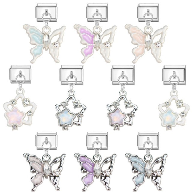 Five-Pointed Star Butterfly Pendant DIY Ring Fashion Creative Retro Italian Modular Bracelet Accessories Jewelry