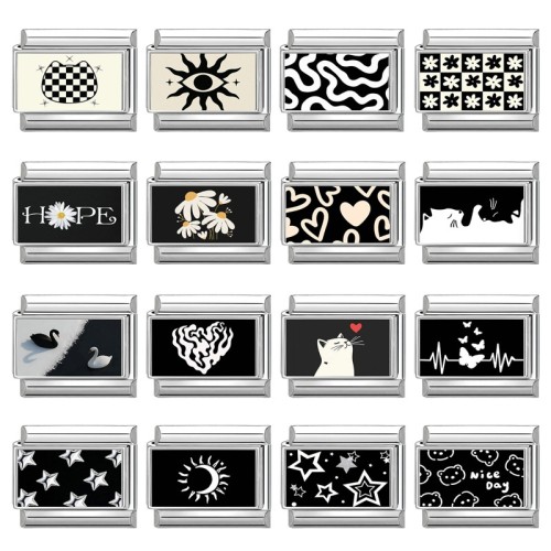 Cross-Border Stainless Steel Heart Eye Black and White Element Multifunctional Italian Creative DIY Splicable Module Bracelet