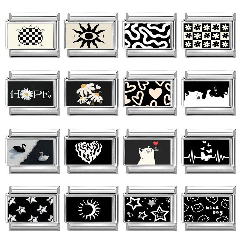 Cross-Border Stainless Steel Heart Eye Black and White Element Multifunctional Italian Creative DIY Splicable Module Bracelet