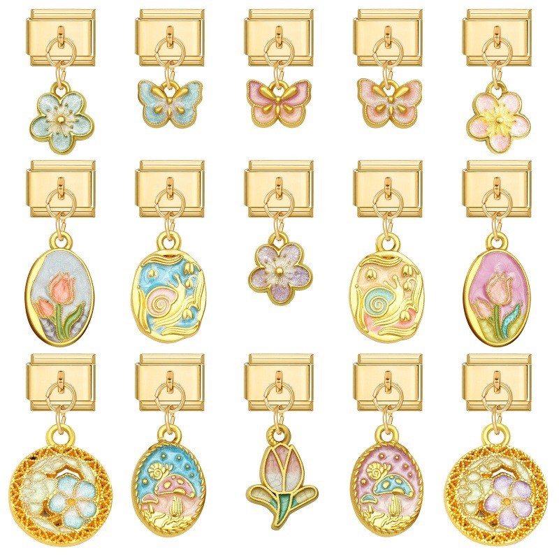 Cross-Border Italian Light Luxury Butterfly Flower Fashion DIY Creative Bracelet Italian Module Bracelet Accessories Jewelry