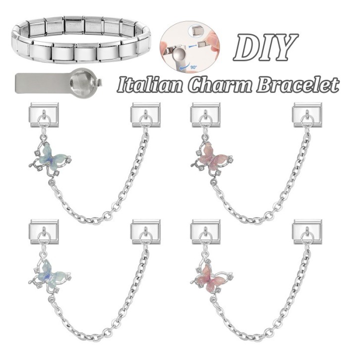 Cross-Border Double Pendant Butterfly Element Pendant DIY Ring Fashion Creative Italian Modular Bracelet Accessories