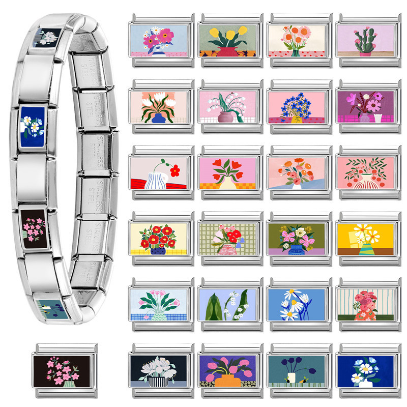 Flower Element Exquisite Versatile Stainless Steel Accessories DIY Creative Multifunctional Italian Interlocking Module Bracelet