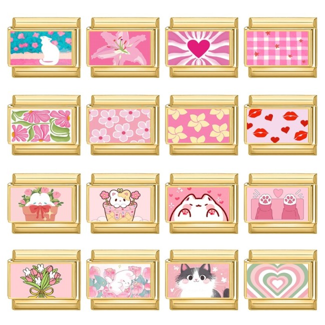 Pink Series Flower Heart Animal Letter Elements Italian Creative DIY Interlocking Module Bracelet