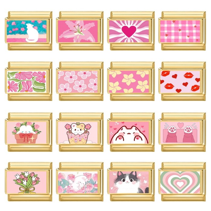 Pink Series Flower Heart Animal Letter Elements Italian Creative DIY Interlocking Module Bracelet