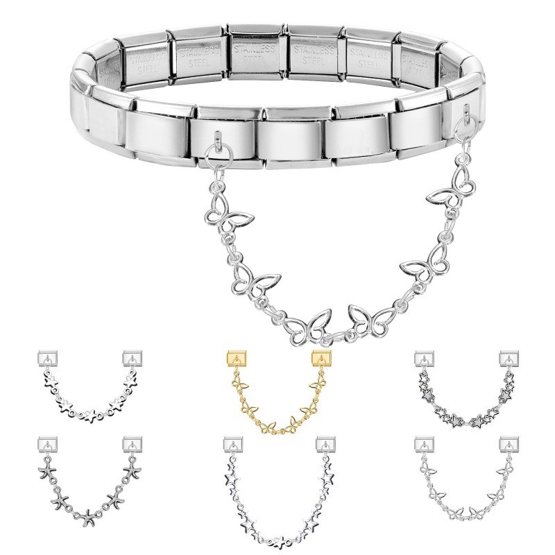 Double Bead Chain Statement Light Luxury Double Pendant DIY Fashion Bracelet Italian Module Creative Jewelry Bracelet Accessories