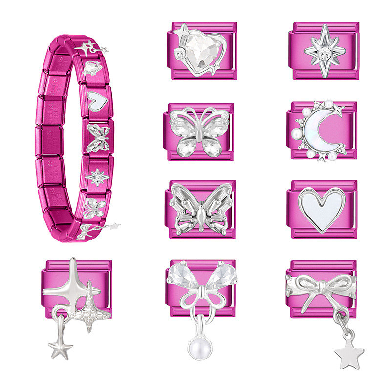 Italian Charms Versatile DIY Jewelry Rose Pink Splicing Creative Exquisite Italian Multifunctional Module Bracelet