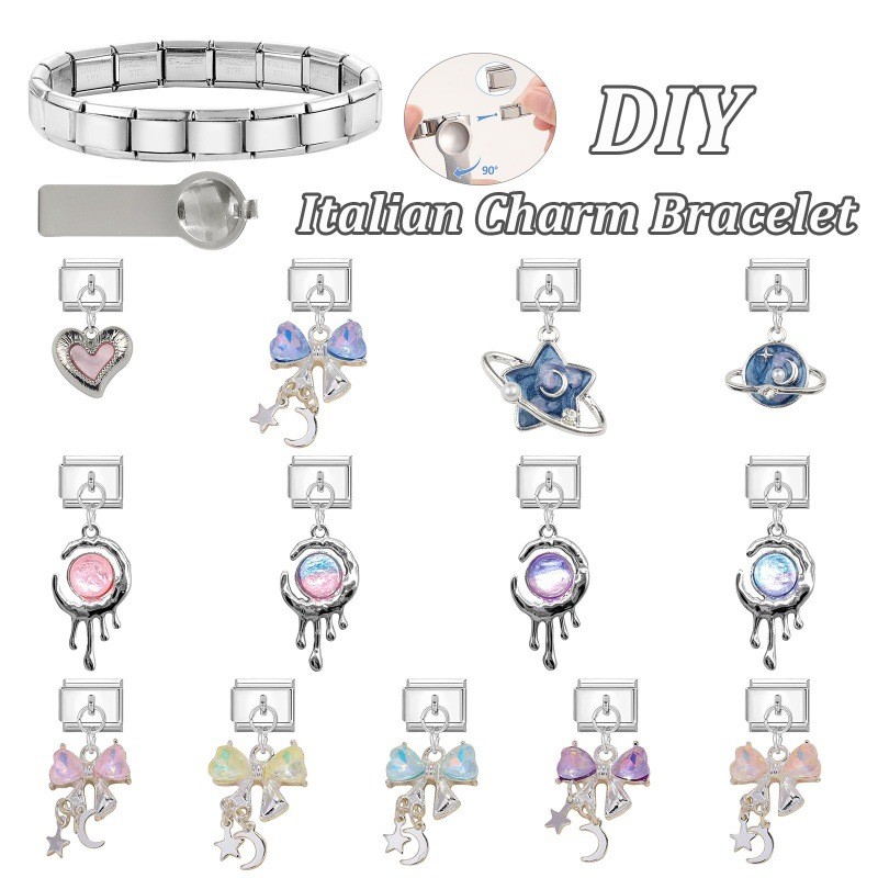 Cross-Border Charm Steel Color Charms Fashion Light Luxury Bracelet DIY Accessories Creative Module Italian Bracelet Jewelry