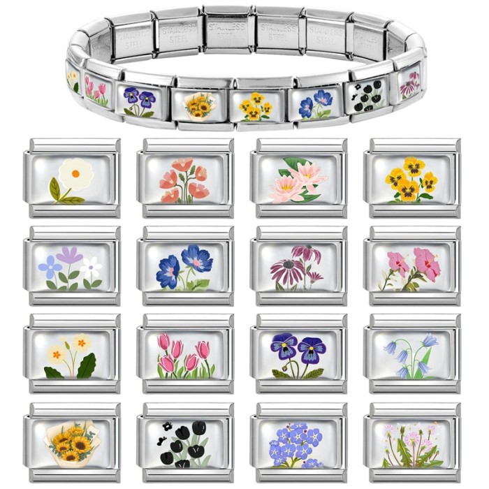 Cross-Border Hot Sale Fun Flower Element Creative DIY Jewelry Multi-Functional Italian Splicable Module Bracelet