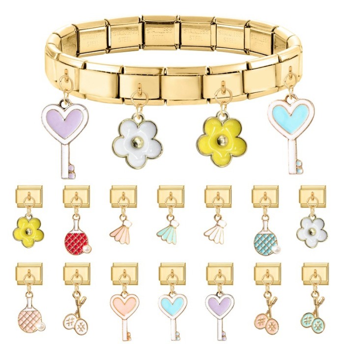 Cross-Border Charms Italian Racket Style Bracelet Module Fashion Light Luxury Bracelet DIY Accessories Creative Jewelry