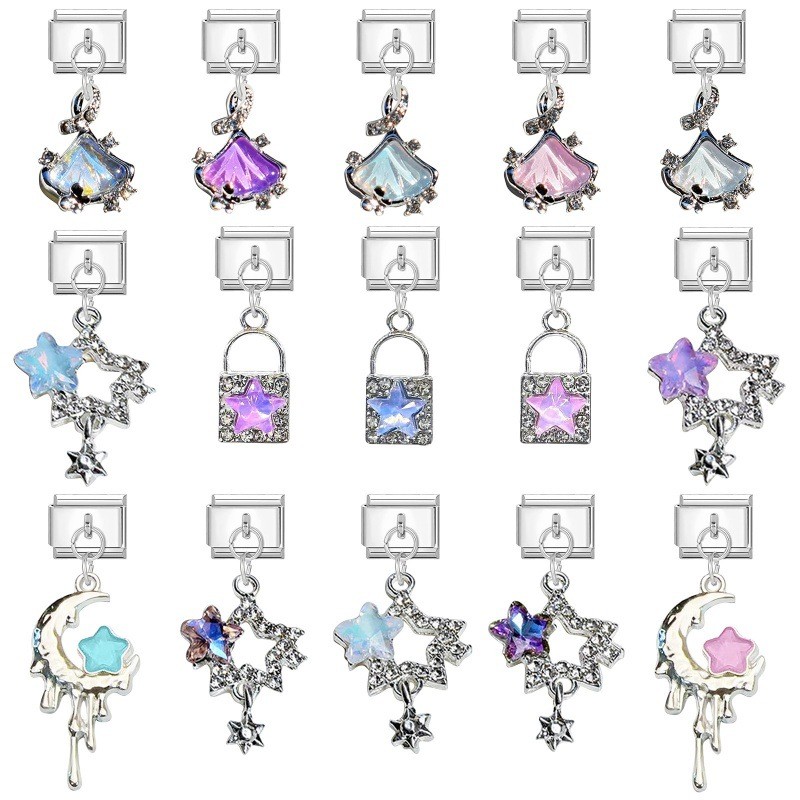 Charms Pink Purple DIY Fashion Pendant Bracelet Light Luxury Italian Bracelet Module DIY Accessories Creative Jewelry