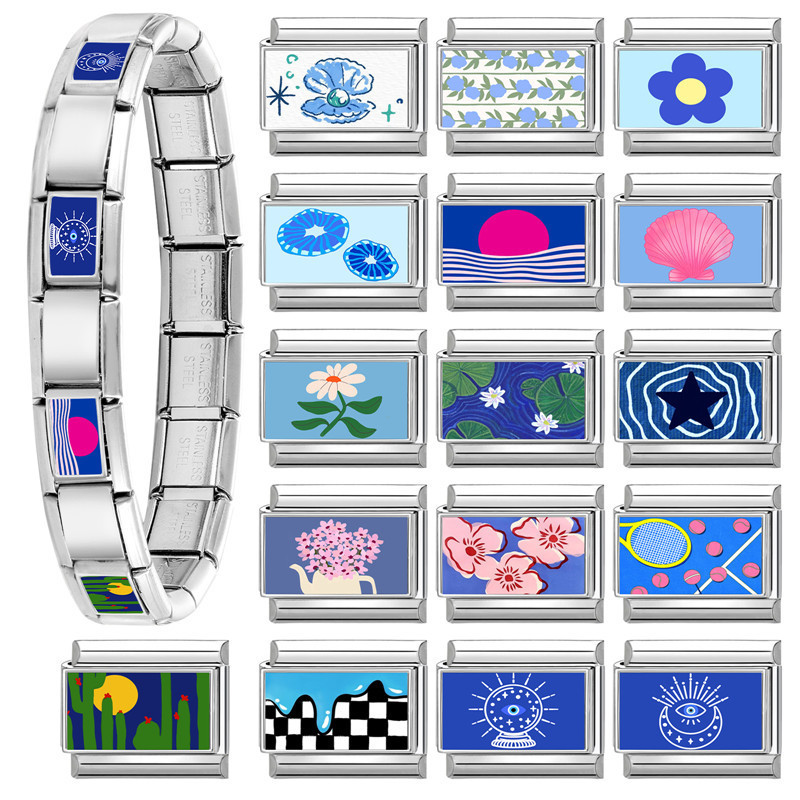 Cross-Border Hot-Selling Fashion Fresh Blue Series Multi-Functional Italian Creative DIY Splicable Module Bracelet