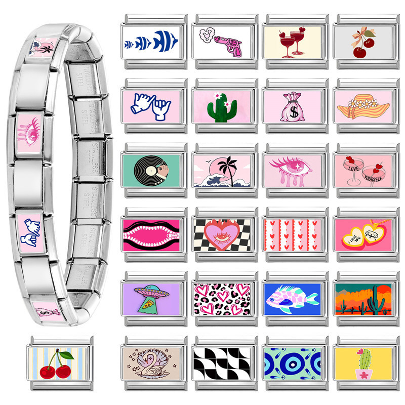 Cross-Border Fun Pattern Design DIY Jewelry Multifunctional Creative Simple Italian Splicable Module Bracelet Heart