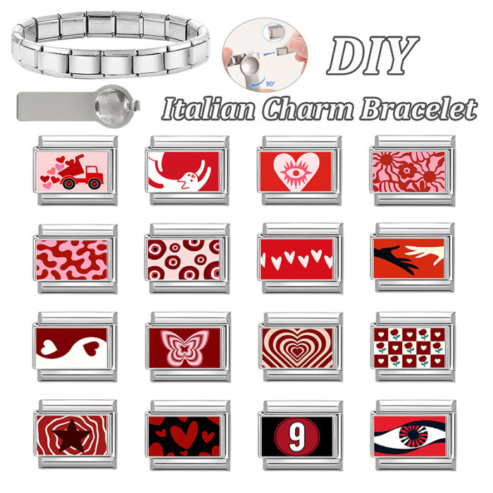 Red Series Heart Digital Butterfly Element Multifunctional Italian Creative DIY Connectable Module Bracelet
