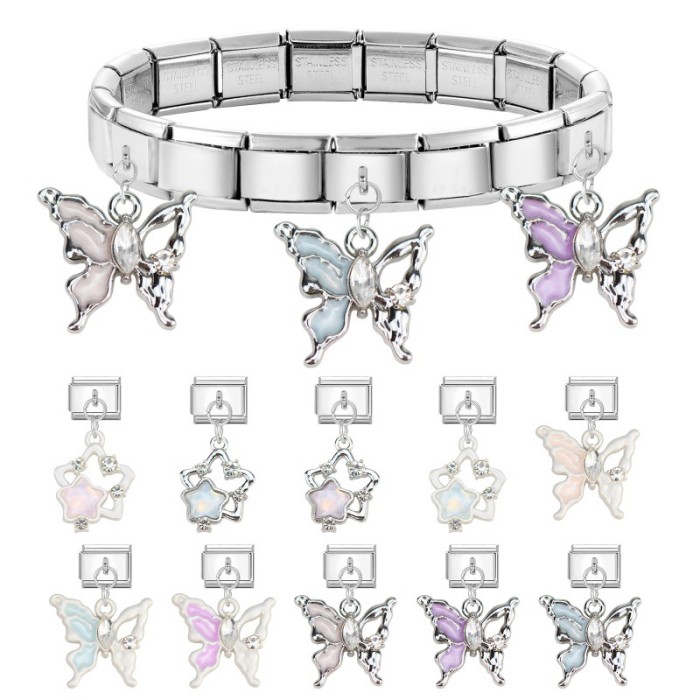 Five-Pointed Star Butterfly Pendant DIY Ring Fashion Creative Retro Italian Modular Bracelet Accessories Jewelry