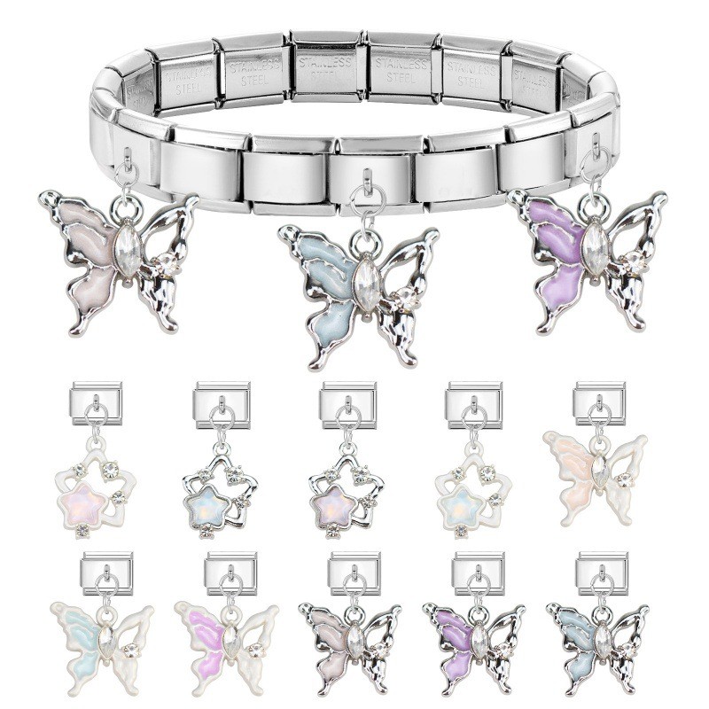 Five-Pointed Star Butterfly Pendant DIY Ring Fashion Creative Retro Italian Modular Bracelet Accessories Jewelry