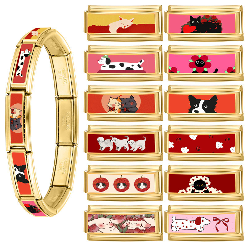 Red Series Charm DIY Creative Long Strip Cute Cartoon Style Multifunctional Italian Splicable Module Bracelet