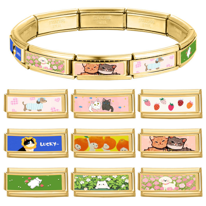 Pet Series Charm DIY Creative Long Strip Cute Cartoon Style Multifunctional Italian Splicable Module Bracelet