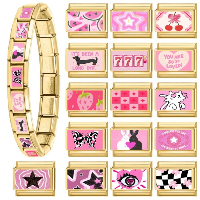 Pink Series Cherry Butterfly Heart Five-Pointed Star Multi-Functional Italian Creative DIY Interlocking Module Bracelet
