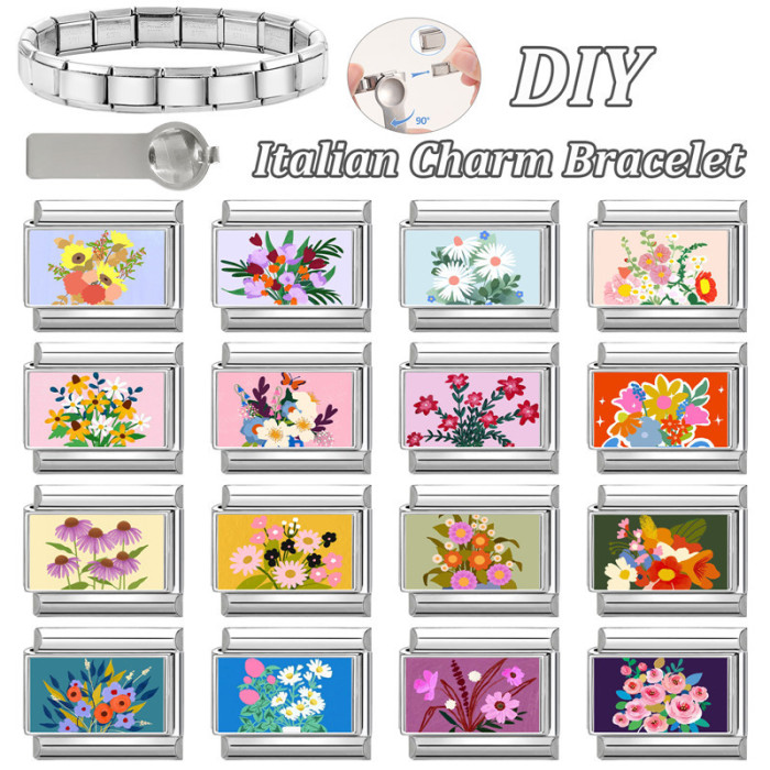 Cross-Border EU Colorful Creative DIY Fresh Floral Multifunctional Italian Interlocking Module Bracelet