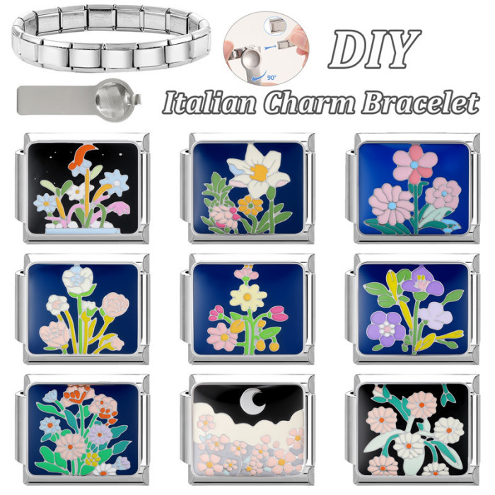 Cross-Border Italy Hot Sale Steel Bottom Dark Floral DIY Fresh Creative Exquisite Module Jewelry Bracelet Accessories