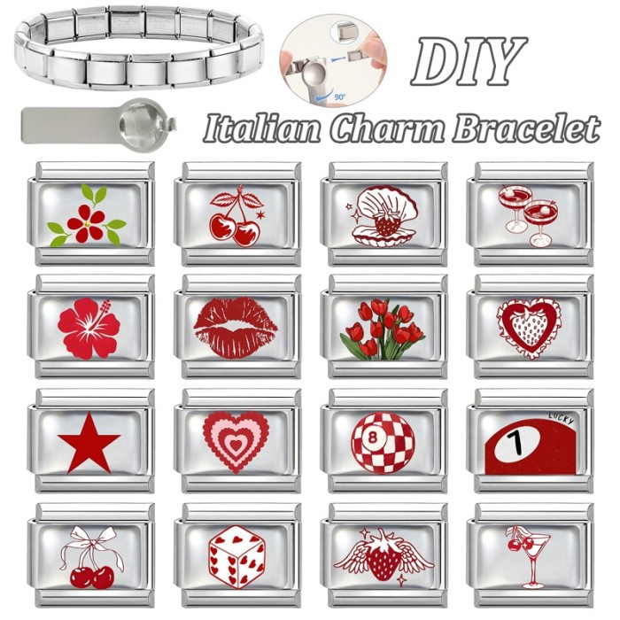 Italian Modular Colorful Element Red Pattern DIY Creative Multifunctional Italian Interlocking Modular Bracelet