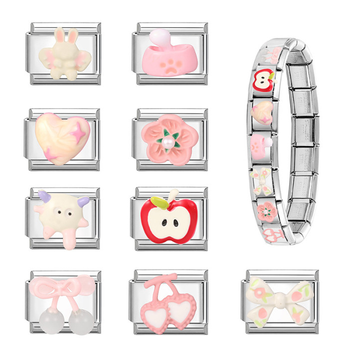Cross-Border Creative Pink Series Cute Cartoon Exquisite Versatile DIY Multi-Functional Italian Splicable Module Bracelet