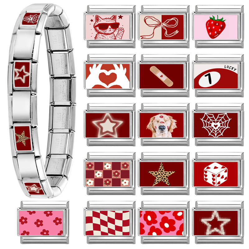 Stainless Steel Red Series Element DIY Multifunctional Creative Simple Italian Interlocking Module Bracelet