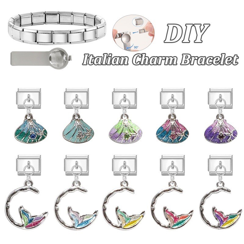 Cross-Border Charm Steel Color Charms Fashion Light Luxury DIY Bracelet Accessories Creative Module Bracelet Italian Jewelry