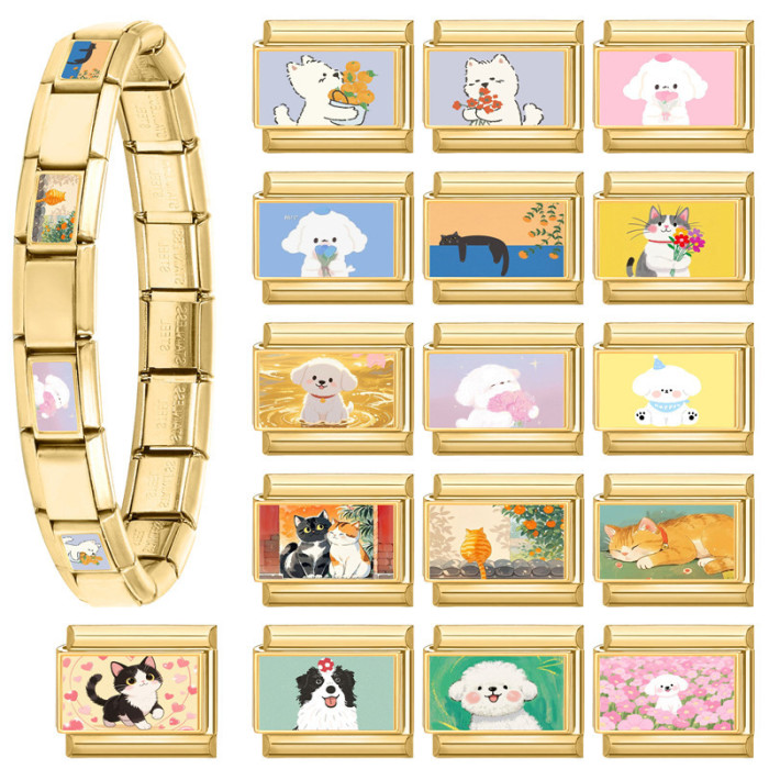 Gold Base Series Cat Dog Animal Elements Multifunctional Italian Creative DIY Splicable Module Bracelet