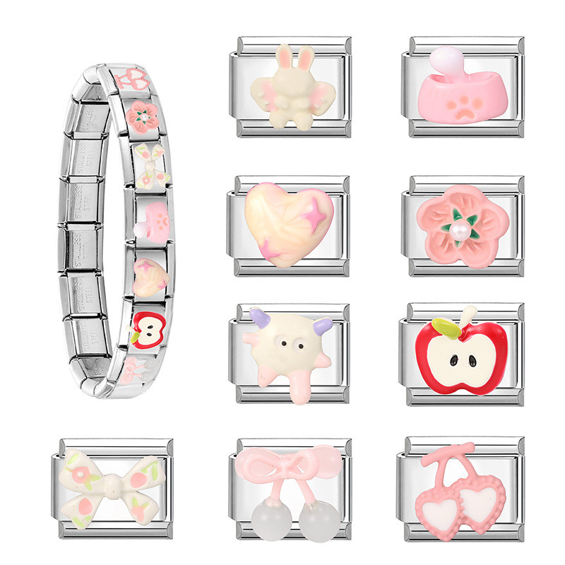 Cross-Border Creative Pink Series Cute Cartoon Exquisite Versatile DIY Multi-Functional Italian Splicable Module Bracelet